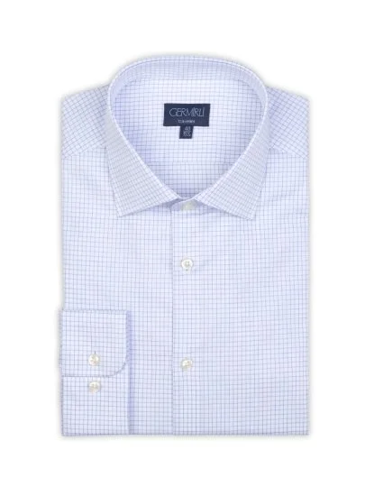 Non Iron Navy Checkered Classic Collar Tailor Fit Shirt with Germirli - Germirli 