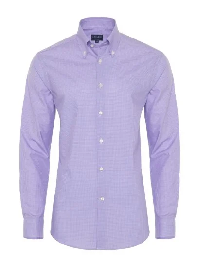Non Iron Lilac Checkered Button-down Collar Tailor Fit Shirt with Germirli - Germirli 