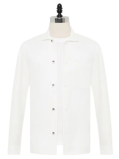 Germirli Optic White 3D Waffle Texture Cotton Jacket Shirt - Germirli 
