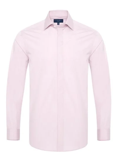 Pink Poplin Hidden Placket Classic Collar Tailor Fit Shirt with Germirli - Germirli 