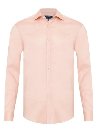 Exclusive Classic Collar Tailor Fit Cotton Shirt with Germirli Salmon Color Micro Pattern - Germirli 