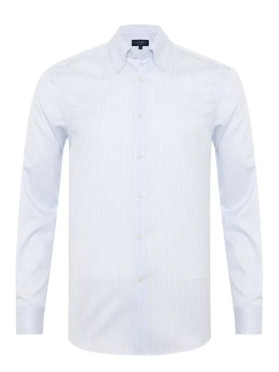Germirli Thomas Mason Blue Striped Anti Crease Formula Tailor Fit Non Iron Shirt - Germirli 