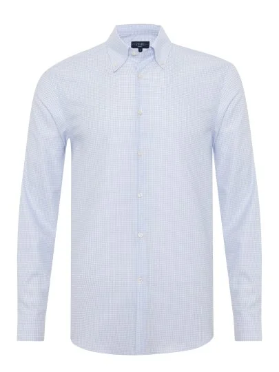 Germirli Thomas Mason Plaid White Blue Anti Crease Formula Tailor Fit Non Iron Shirt - Germirli 