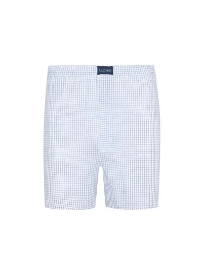 White Blue Checkered Cotton Boxer Shorts with Germirli - Germirli 