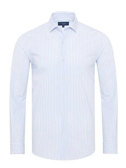 Germirli White Blue Striped 3D Germirli Slim Fit Active Shirt - Germirli 