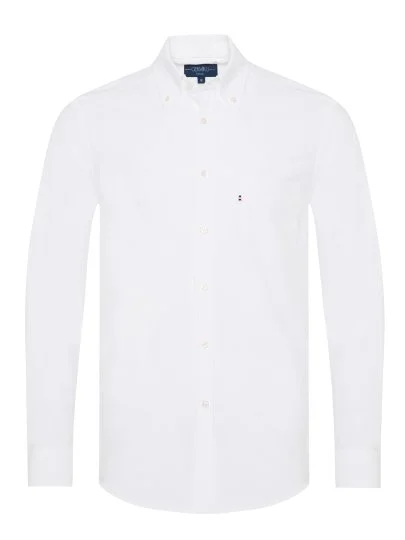 Germirli White Button-Down Collar Pocket Tailor Fit Oxford Men's Sport Shirt - Germirli 