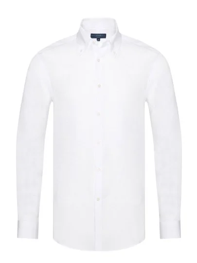 Germirli White Button-down Collar Tailor Fit Tencel Men's Shirt - Germirli 