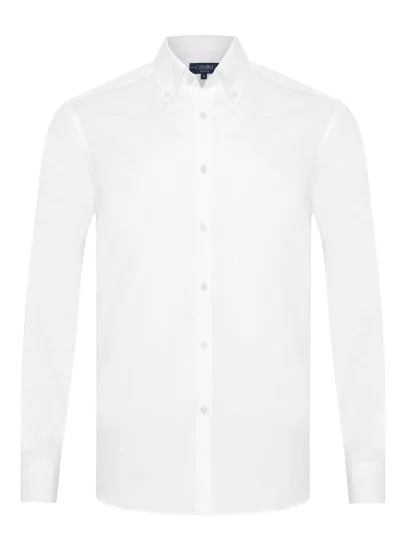 Germirli White Exclusive Panama Texture Button-down Collar Tailor Fit Cotton Shirt - Germirli 