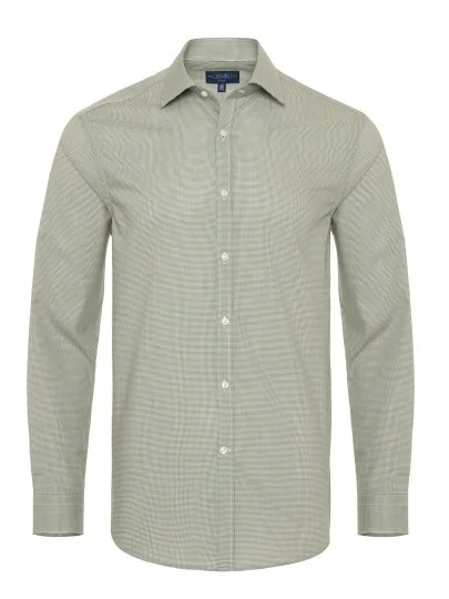 Germirli White Green Checkered Classic Collar Tailor Fit Shirt - Germirli 