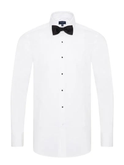 Germirli White Honeycomb Textured Classic Collar Slim Fit Groom Shirt - Germirli 