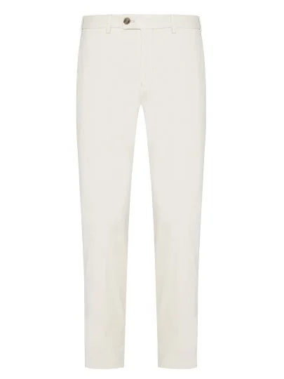 Hiltl Bone Color Supima Cotton Slim Fit Thin Corduroy Chino Pants - Hiltl