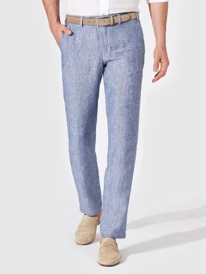 Hiltl Chino Blue Pure Linen Regular Fit Trousers - Hiltl
