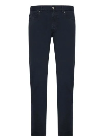 Hiltl Navy Blue 5 Pocket Washed Slim Fit Cotton Trousers - Hiltl