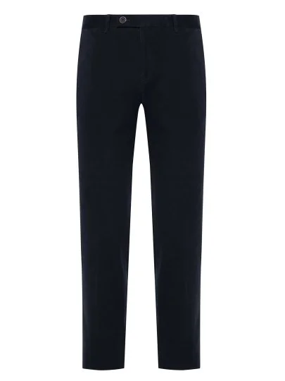 Hiltl Navy Blue Comfort Germirli Elastic Waist Back Slim Fit Cotton Chino Trousers - Hiltl