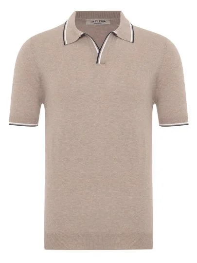 La Fileria Sand Beige Polo Neck Cotton Regular Fit Knitwear - La Fileria