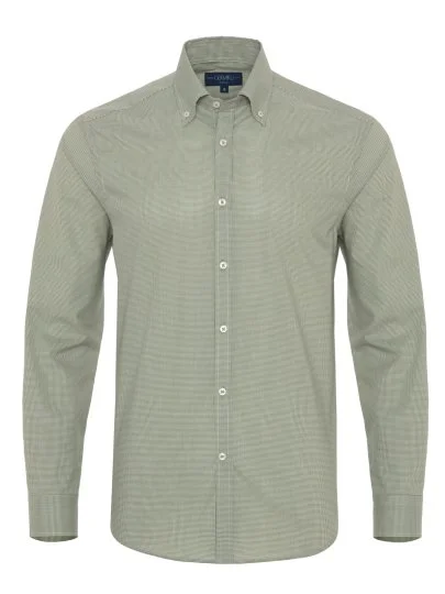 Light Green Plaid Button-down Collar Tailor Fit Shirt with Germirli - Germirli 