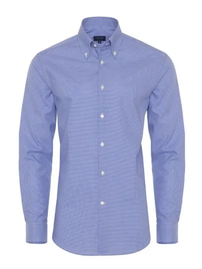 Non Iron Blue Checkered Button-Down Collar Tailor Fit Shirt with Germirli - Germirli 