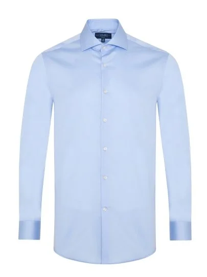 Germirli Non Iron Blue Satin Tailor Fit Italian Collar Shirt - Germirli 