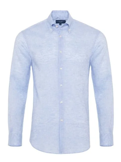 Germirli Non Iron Light Blue Linen Button-down Collar Tailor Fit Journey Shirt - Germirli 