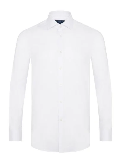Non Iron White Classic Collar Tailor Fit Journey Linen Shirt with Germirli - Germirli 