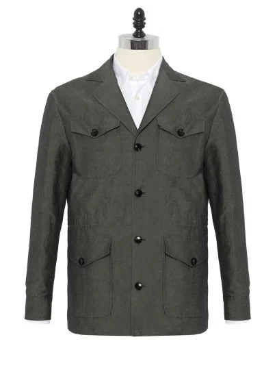 Sartoria Latorre Green Linen Cotton Half Lining Field Jacket - Sartoria Latorre