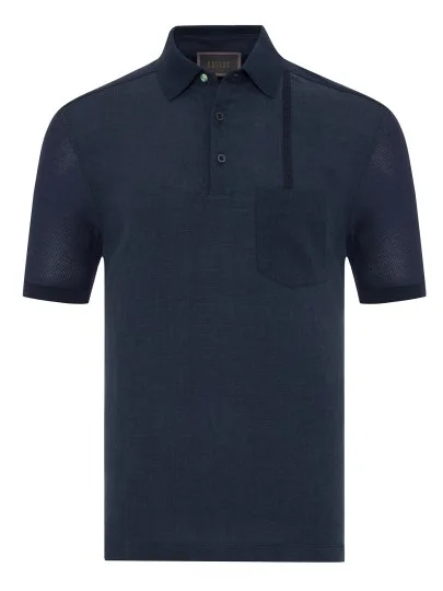 Gallus Lacivert Polo Yaka Desenli Cepli Regular Fit Pamuk Keten Tişört - Gallus