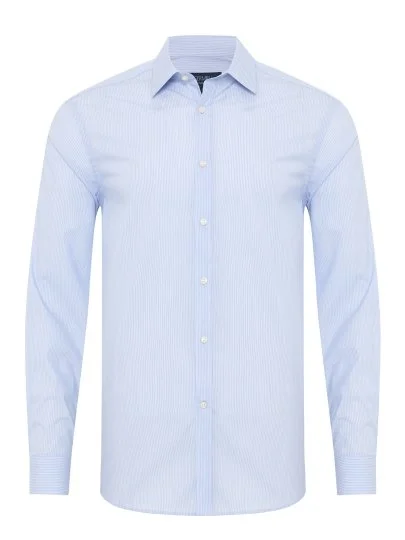 Germirli Açık Mavi Beyaz Çizgili Soft Yaka Tailor Fit Gömlek - Germirli 