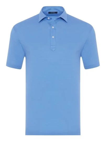 Germirli Açık Piquet Mavi Gömlek Yaka Regular Fit Merserize Tişört - Germirli 