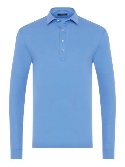 Germirli Açık Piquet Mavi Gömlek Yaka Regular Fit Merserize Uzun Kollu Tişört - Germirli 