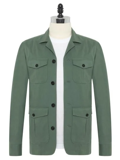 Germirli Açık Yeşil Twill Doku Tailor Fit Pamuk Elastan Utility Ceket Gömlek - Germirli 