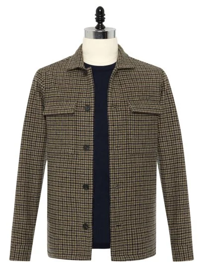 Germirli Albiate Earthy Bej Piyedepul Kazayağı Desenli Utility Yünlü Ceket Gömlek - Germirli 