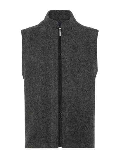 Germirli Albiate Gri Balıksırtı Desen Fermuarlı Rahat Kalıp Yünlü Yelek - Germirli 