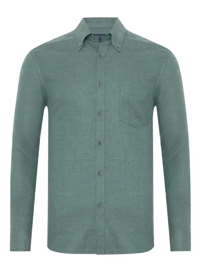 Germirli Albini Apres Ski Yeşil Balıksırtı Tailor Fit Düğmeli Yaka Lyocell Pamuk Flanel Gömlek - Germirli 