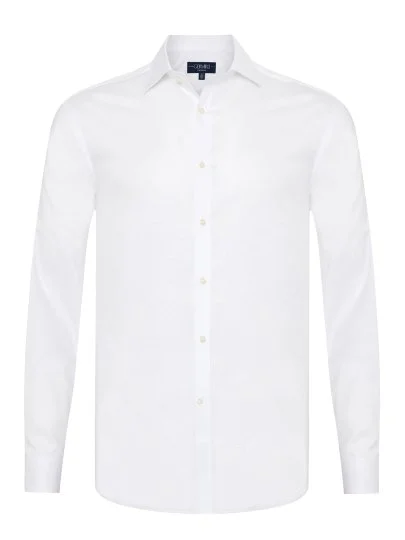 Germirli Albini Beyaz Exclusive Piumino Piquet 100 Klasik Yaka Tailor Fit Pamuk Gömlek - Germirli 
