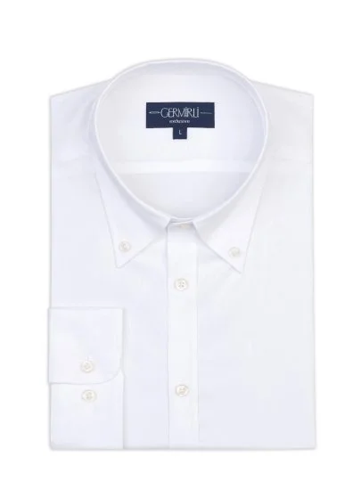Germirli Albini Beyaz Twill Relax Formula Exclusive Tailor Fit Düğmeli Yaka Pamuk Gömlek - Germirli 