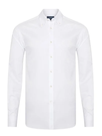 Germirli Albini Beyaz Twill Relax Formula Exclusive Tailor Fit Düğmeli Yaka Pamuk Gömlek - Germirli 