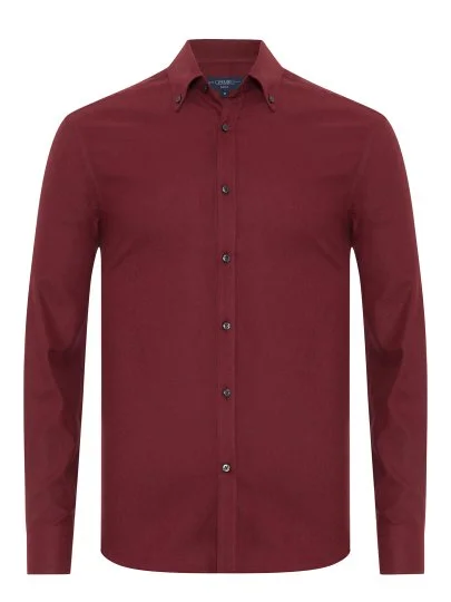 Germirli Albini Bordo Tailor Fit Düğmeli Yaka Organik Pamuk Flanel Gömlek - Germirli 