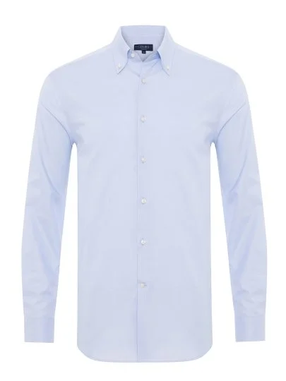 Germirli Albini Doğal Streç Exclusive Mavi Oxford Tailor Fit Düğmeli Yaka Pamuk Gömlek - Germirli 
