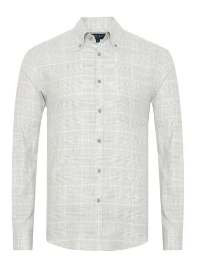 Germirli Albini Gri Ekose Apres Ski Düğmeli Yaka Tailor Fit Lyocell Pamuk Flanel Gömlek - Germirli 