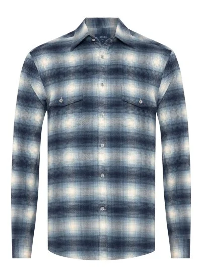 Germirli Albini Mavi Lacivert Ekoseli Flanel Tailor Fit Pamuk Oduncu Gömlek - Germirli 