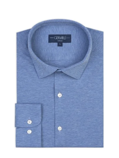 Germirli Albini Mavi Melanj 4Flex Formula Active Pamuklu Slim Fit Gömlek - Germirli 
