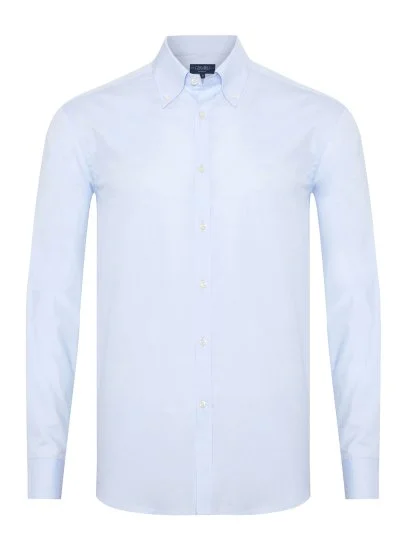 Germirli Albini Mavi Twill Relax Formula Exclusive Tailor Fit Düğmeli Yaka Pamuk Gömlek - Germirli 