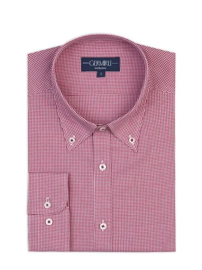 Germirli Albini Relax Formula Bordo Pötikareli Exclusive Tailor Fit Düğmeli Yaka Pamuk Gömlek - Germirli 