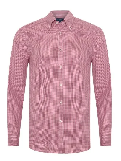 Germirli Albini Relax Formula Bordo Pötikareli Exclusive Tailor Fit Düğmeli Yaka Pamuk Gömlek - Germirli 