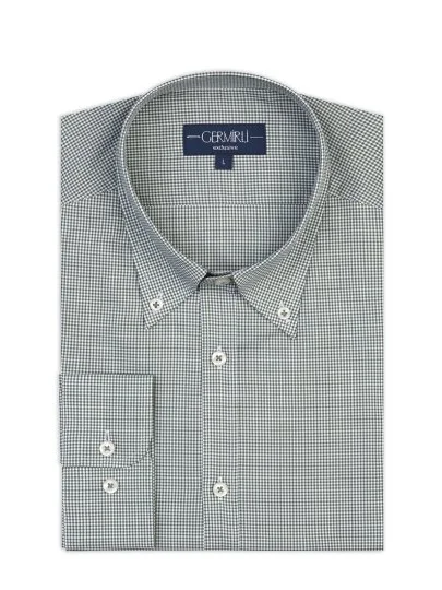 Germirli Albini Relax Formula Yeşil Pötikareli Exclusive Tailor Fit Düğmeli Yaka Pamuk Gömlek - Germirli 