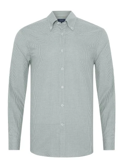 Germirli Albini Relax Formula Yeşil Pötikareli Exclusive Tailor Fit Düğmeli Yaka Pamuk Gömlek - Germirli 