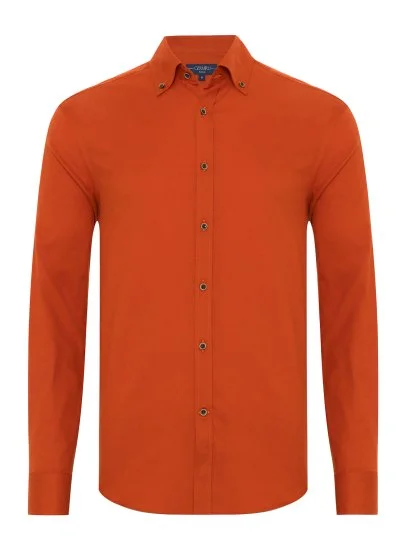 Germirli Albini Turuncu Tailor Fit Düğmeli Yaka Flanel Gömlek - Germirli 