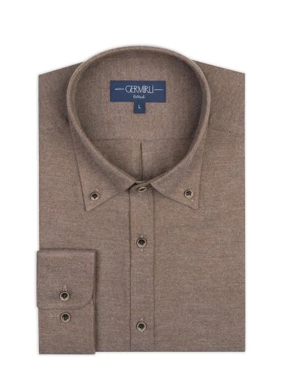 Germirli Albini Vizon Tailor Fit Düğmeli Yaka Organik Pamuk Flanel Gömlek - Germirli 