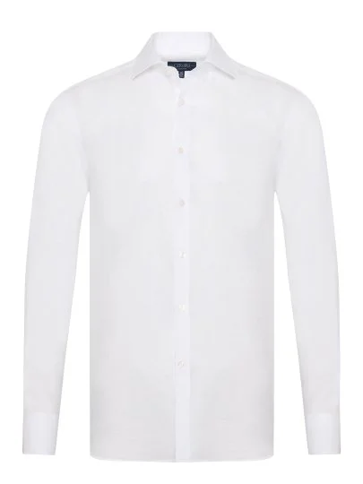 Germirli Beyaz Klasik Yaka Exclusive Tailor Fit Saf Keten Gömlek - Germirli