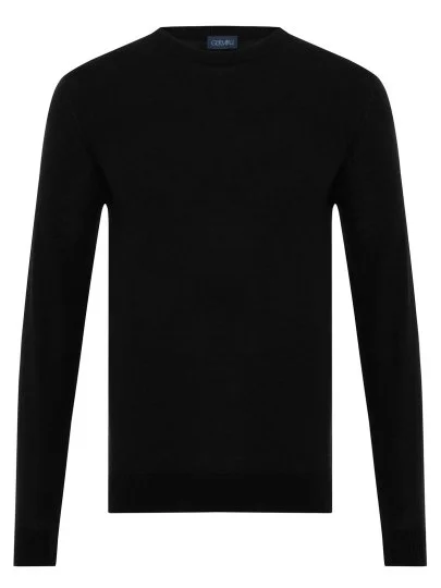 Germirli Bisiklet Yaka Regular Fit Siyah Extra Fine Merino Triko - Germirli 